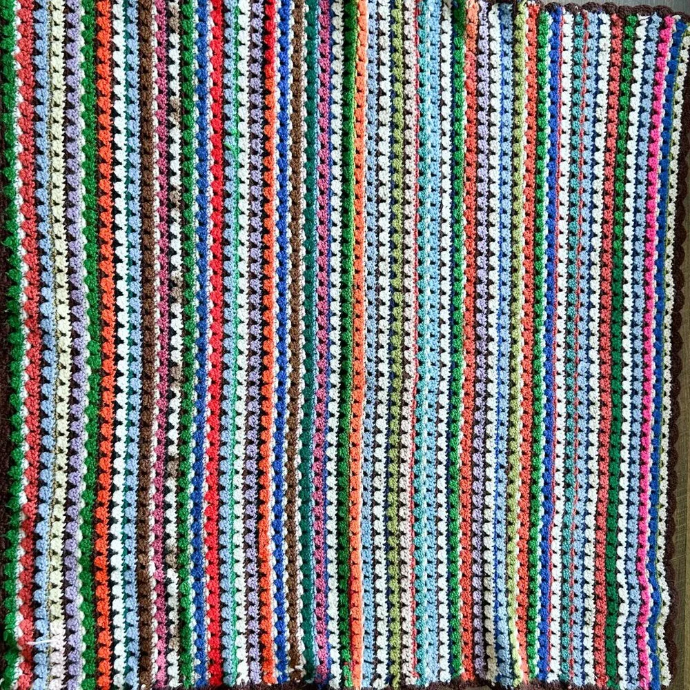 Vintage Knitted Blanket, 1970s Style, Funky Blanket, Handmade Hand Knit Blanket
